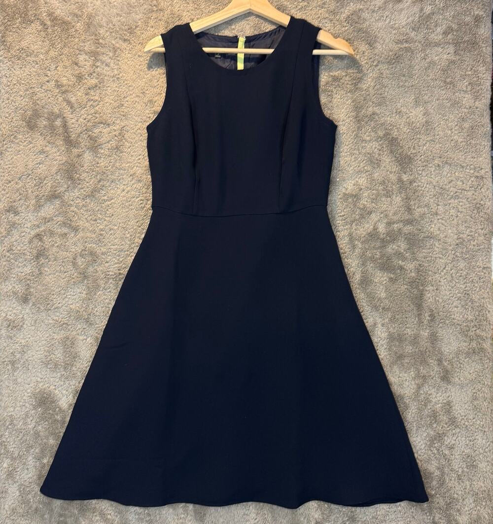 Talbots Navy Blue Fit & Flare Chiffon Sleeveless Dress 4 S Small